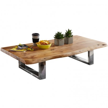 Wohnling Couchtisch 115 x 25 x 58 cm Akazie Massiv Holz Metallgestell groß | Baumstamm Wohnzimmertisch Massivholz Braun | Bau
