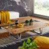 Wohnling Couchtisch 115 x 25 x 58 cm Akazie Massiv Holz Metallgestell groß | Baumstamm Wohnzimmertisch Massivholz Braun | Bau
