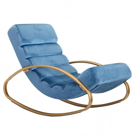 Wohnling Relaxliege Samt Blau / Gold 110 kg Belastbar Relaxsessel 61x81x111 cm | Design Schaukelstuhl Innenbereich | Schwings