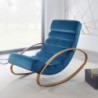 Wohnling Relaxliege Samt Blau / Gold 110 kg Belastbar Relaxsessel 61x81x111 cm | Design Schaukelstuhl Innenbereich | Schwings