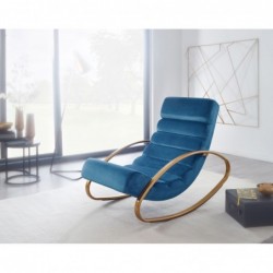 Wohnling Relaxliege Samt Blau / Gold 110 kg Belastbar Relaxsessel 61x81x111 cm | Design Schaukelstuhl Innenbereich | Schwings