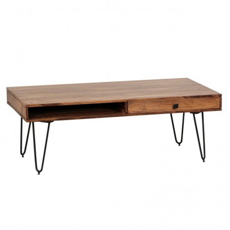 Wohnling Couchtisch BAGLI Massiv-Holz Sheesham 120 cm breit Wohnzimmer-Tisch Design Metallbeine Landhaus-Stil Beistelltisch
