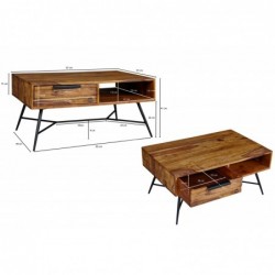 Wohnling Couchtisch NISHAN 87 x 41 x 55 cm Sheesham Massiv Holz | Design Holztisch mit Stauraum und Schublade | Massivholztis