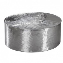 Wohnling Couchtisch 75x31x75 cm Aluminium Beistelltisch Silber Orientalisch Rund | Flacher Hammerschlag Sofatisch Metall | De