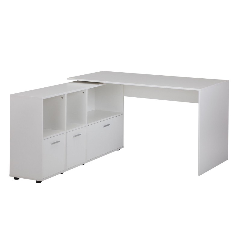 Wohnling Schreibtischkombination 136 x 75,5 x 155,5 cm Weiß | Schreibtisch mit Sideboard | Winkelschreibtisch Home Office | T