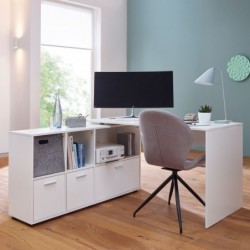 Wohnling Schreibtischkombination 136 x 75,5 x 155,5 cm Weiß | Schreibtisch mit Sideboard | Winkelschreibtisch Home Office | T