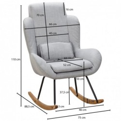 Wohnling Schaukelstuhl CAPRI Grau Design Relaxsessel 75 x 110 x 88,5 cm | Sessel Stoff / Holz | Schwingsessel mit Gestell | P