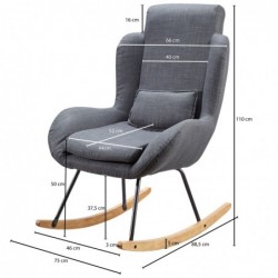 Wohnling Schaukelstuhl CAPRI Anthrazit Design Relaxsessel 75 x 110 x 88,5 cm | Sessel Stoff / Holz | Schwingsessel mit Gestel