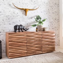 Wohnling Sideboard 160 x 75 x 43 cm Massiv-Holz Akazie Natur Baumkante Anrichte | Landhaus-Stil Kommode mit Schubladen u. Tür