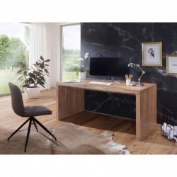 Wohnling Schreibtisch BOHA Massiv-Holz Akazie Computertisch 140 cm breit Echtholz Design Ablage Büro-Tisch Landhaus-Stil