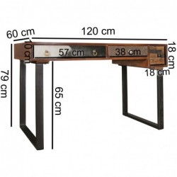 Wohnling Schreibtisch PATNA 120 x 60 x 79 cm Massiv Holz Laptoptisch Mango Natur | Landhaus-Stil Arbeitstisch mit Schubladen