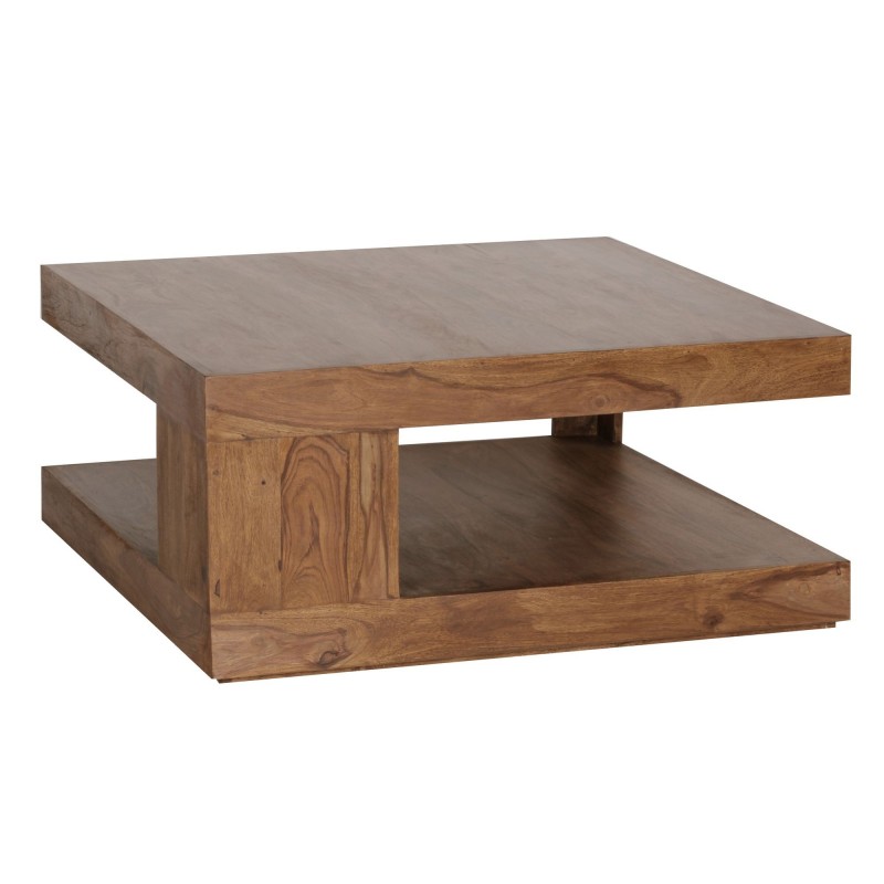Wohnling Couchtisch Massiv-Holz Sheesham 90 cm breit Design Wohnzimmer-Tisch dunkel-braun Landhaus-Stil Beistelltisch