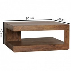 Wohnling Couchtisch Massiv-Holz Sheesham 90 cm breit Design Wohnzimmer-Tisch dunkel-braun Landhaus-Stil Beistelltisch