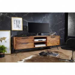 Wohnling Lowboard NISHAN 160x54x40 cm Sheesham Massiv Holz | Design Hifi-Board mit Stauraum und Schubladen | Massivholz Ferns