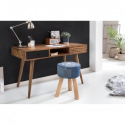 Wohnling Schreibtisch REPA schwarz 120 x 60 x 75 cm Massiv Holz Laptoptisch Sheesham Natur | Landhaus-Stil Arbeitstisch mit 2