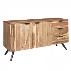 Wohnling Sideboard 145x75x45 cm Akazie Massivholz Anrichte Modern Flurschrank | Kommode mit 3 Schubladen u. 2 Türen | Schubla
