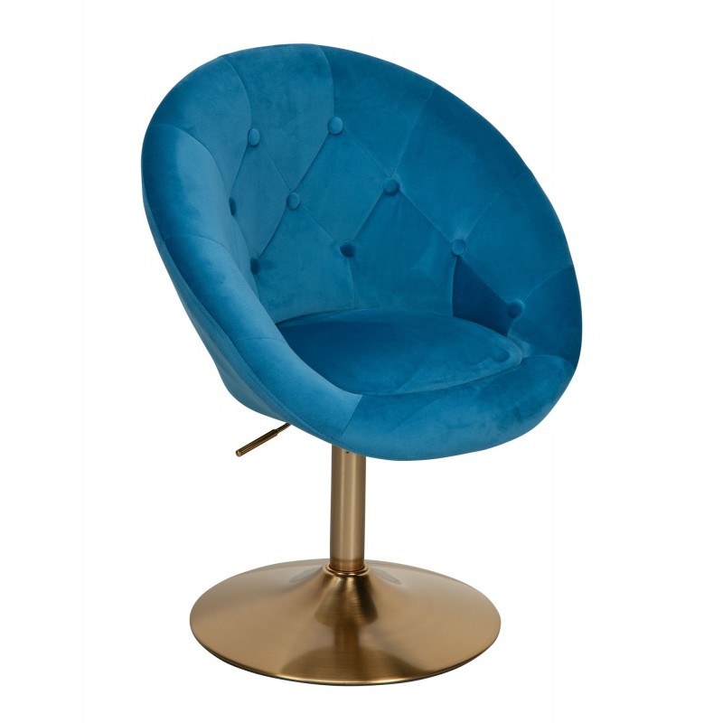 Wohnling Loungesessel Samt Blau / Gold Design Drehstuhl | Clubsessel Polsterstuhl mit Rückenlehne | Drehsessel Cocktailsessel