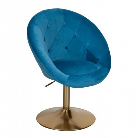 Wohnling Loungesessel Samt Blau / Gold Design Drehstuhl | Clubsessel Polsterstuhl mit Rückenlehne | Drehsessel Cocktailsessel