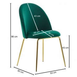 Wohnling Design Esszimmerstuhl 2er Set Samt Grün Gepolstert | Küchenstuhl Stoff mit goldenen Beinen | Schalenstuhl Skandinavi