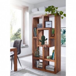 Wohnling Bücherregal MUMBAI Massiv-Holz Sheesham 90 x 180 cm Wohnzimmer-Regal Ablagefächer Design Landhaus-Stil Standregal