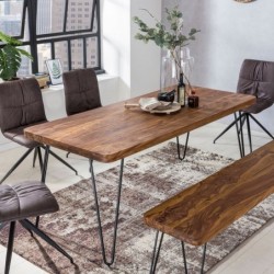 Wohnling Esstisch BAGLI Massivholz Sheesham 120 cm Esszimmer-Tisch Holztisch Metallbeine Küchentisch Landhaus dunkel-braun