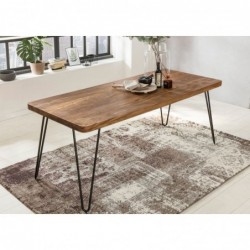 Wohnling Esstisch BAGLI Massivholz Sheesham 120 cm Esszimmer-Tisch Holztisch Metallbeine Küchentisch Landhaus dunkel-braun