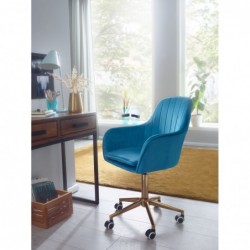 Amstyle Schreibtischstuhl Samt Blau | Design Drehstuhl mit Lehne | Arbeitsstuhl 120 kg Höhenverstellbar | Schalenstuhl mit Ro