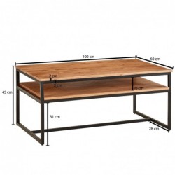 Wohnling Couchtisch 100x60x45 cm Massivholz Metall Sofatisch Wohnzimmertisch Akazie | Stubentisch Industrial mit Stauraum | H