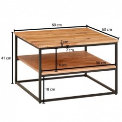 Wohnling Couchtisch 60x60x41 cm Massivholz Metall Sofatisch Wohnzimmertisch Akazie | Stubentisch Industrial mit Stauraum | Ho