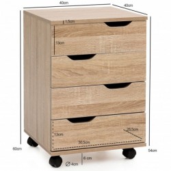 Wohnling Rollcontainer WL5.931 Sonoma 40x60x40cm Schubladenschrank Büro Container | Schreibtischcontainer mit Schubladen | Bü