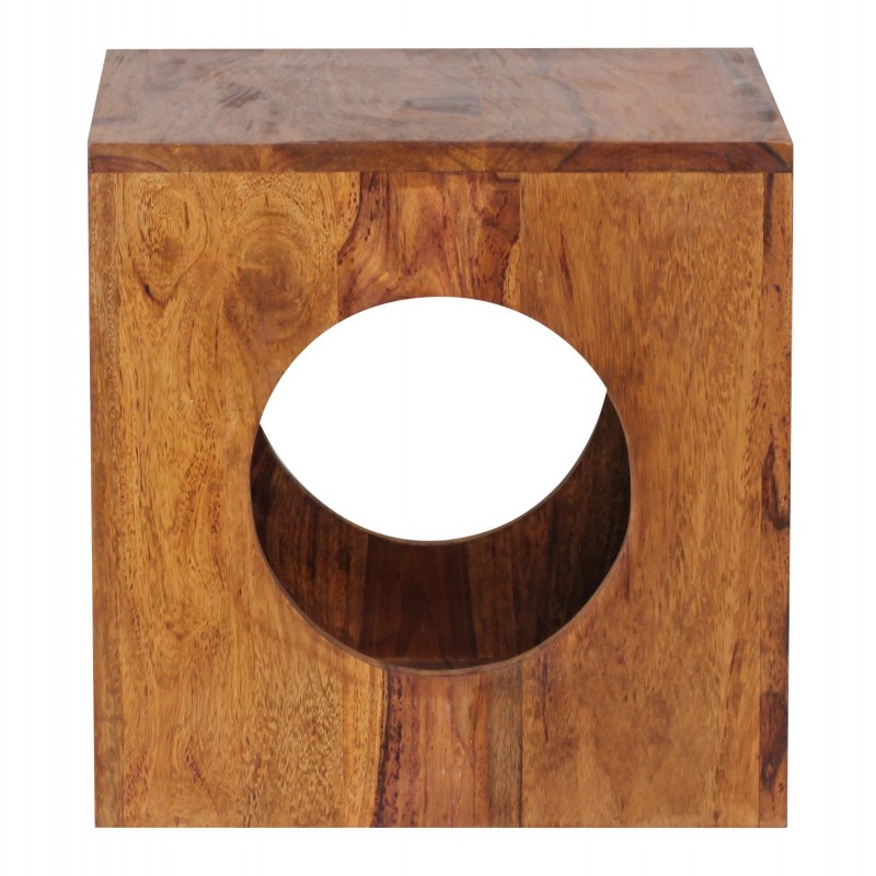Wohnling Beistelltisch MUMBAI Massivholz Sheesham 35x35 cm Cube Wohnzimmer-Tisch Design Landhaus-Stil Couchtisch quadratisch