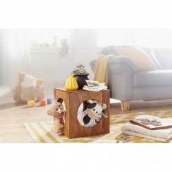 Wohnling Beistelltisch MUMBAI Massivholz Sheesham 35x35 cm Cube Wohnzimmer-Tisch Design Landhaus-Stil Couchtisch quadratisch