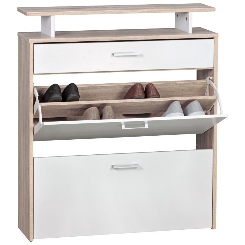 Wohnling Schuhkipper Holz 80x95x24 cm Modern Sonoma Eiche | Design Schuhregal Schuhkipper Schmal | Schuhschrank Schuhaufbewah