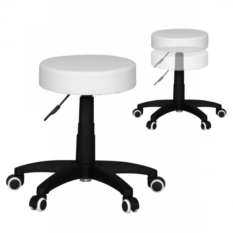 Amstyle Hocker Design Arbeitshocker Kunstleder Weiß Sitzhocker mit Rollen Rollhocker gepolstert ohne Lehne XL