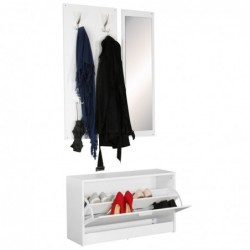 Wohnling Wand-Garderobe SALERNO mit Spiegel u. Schuhschrank Spanplatte weiß | Moderne Flur-Kompaktgarderobe für Jacken u. Sch