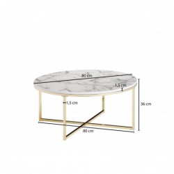 Wohnling Couchtisch 80x36x80 cm mit Marmor Optik Weiß | Wohnzimmertisch mit Metall-Gestell | Sofatisch Rund Tisch Wohnzimmer