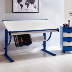 Wohnling Design Kinderschreibtisch Holz 120 x 60 cm blau / weiß | Jungen Schülerschreibtisch neigungs-verstellbar | Schreibti