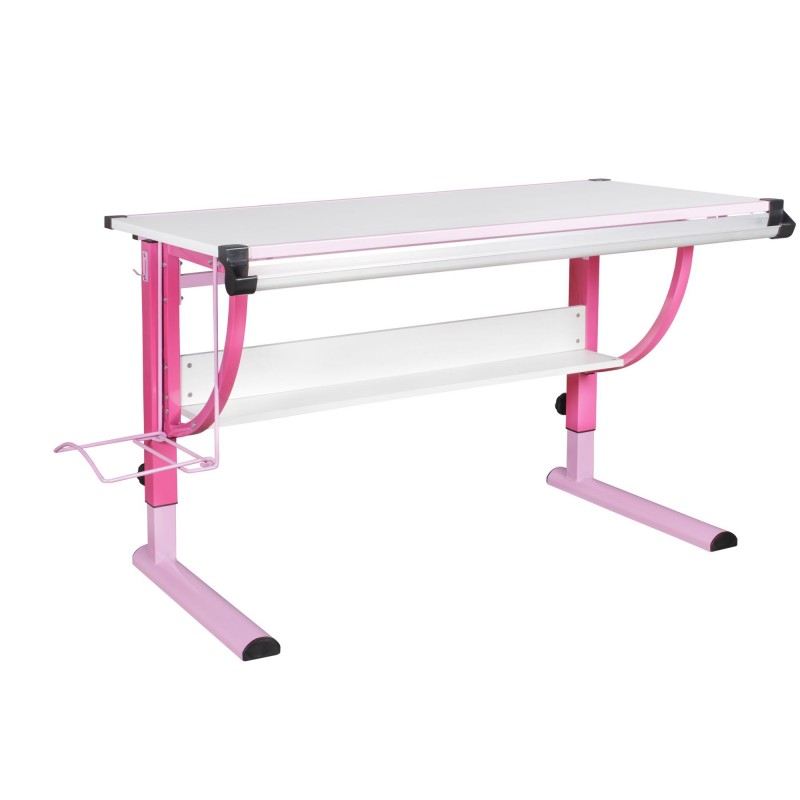Wohnling Design Kinderschreibtisch Holz 120 x 60 cm rosa / weiß | Mädchen Schülerschreibtisch neigungs-verstellbar | Schreibt
