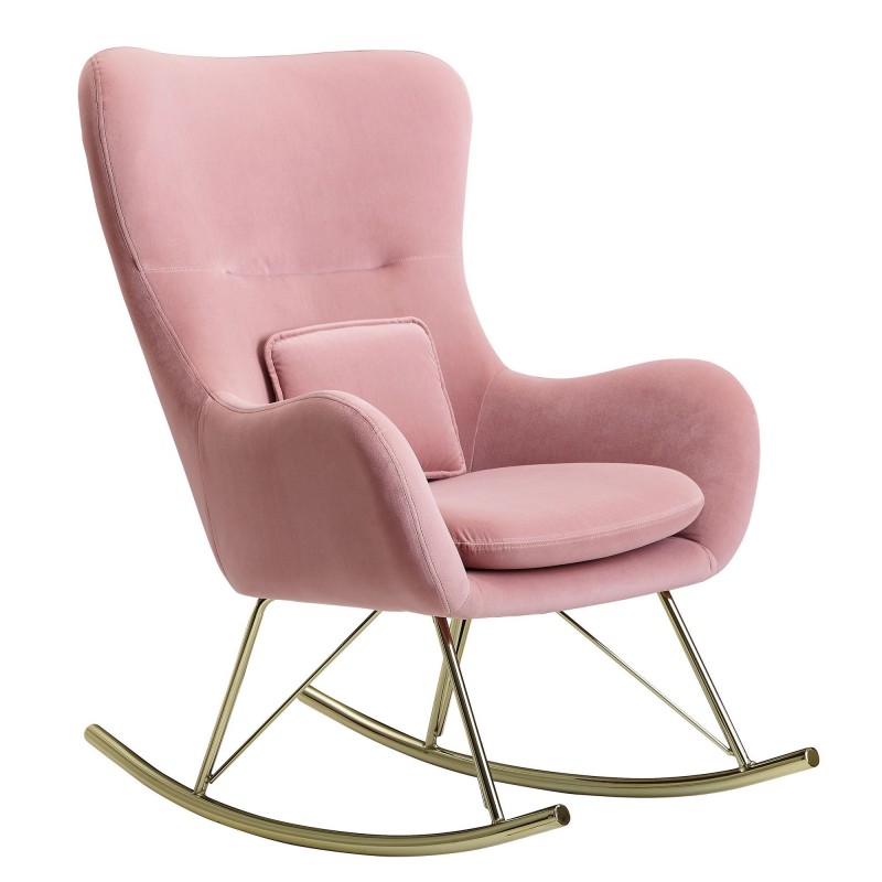 Wohnling Schaukelstuhl Samt / Metall Rosa 74x101x89 cm mit goldenen Beinen | Polster Schwingstuhl Modern