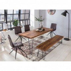 Wohnling Esstisch BAGLI Massivholz Sheesham 180 cm Esszimmer-Tisch Holztisch Metallbeine Küchentisch Landhaus dunkel-braun