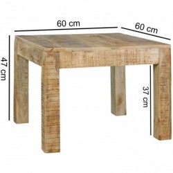 Wohnling Couchtisch 60 x 60 x 47 cm Massiv-Holz Mango Natur | Landhaus-Stil Wohnzimmertisch Rustikal Kaffeetisch | Massivholz