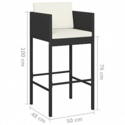 Barhocker 2 Stk. mit Kissen Schwarz Poly Rattan