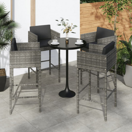 Barhocker 4 Stk. mit Kissen Grau Poly Rattan