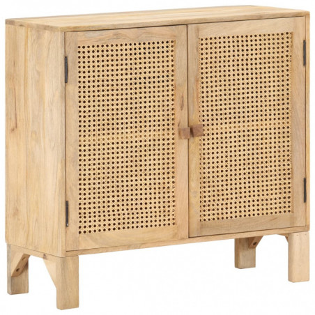 Sideboard 80 x 30 x 73 cm Mango Massivholz und Naturgeflecht