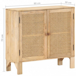 Sideboard 80 x 30 x 73 cm Mango Massivholz und Naturgeflecht