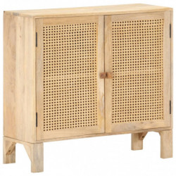 Sideboard 80 x 30 x 73 cm Mango Massivholz und Naturgeflecht