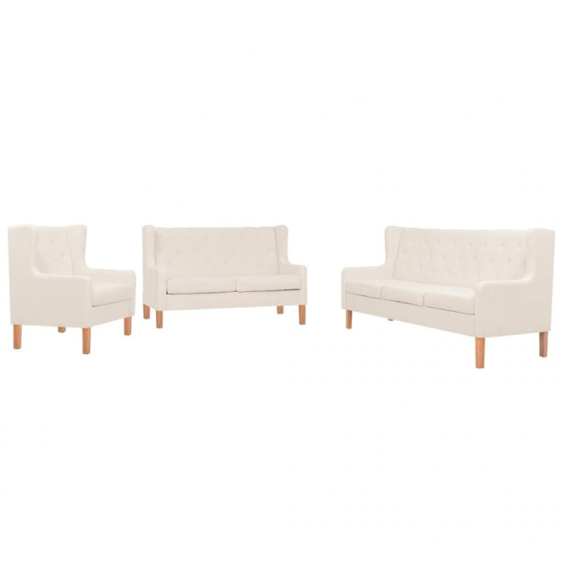 Sofa-Set 3-tlg. Stoff Cremeweiß