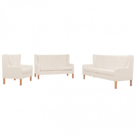 Sofa-Set 3-tlg. Stoff Cremeweiß