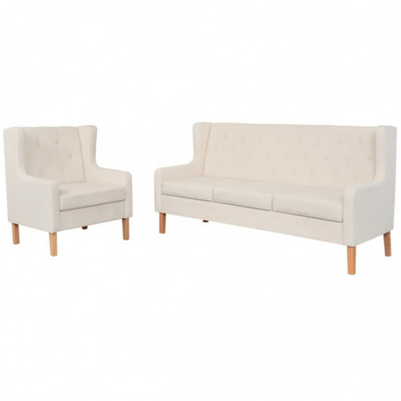 Sofa-Set 2-tlg. Stoff Cremeweiß