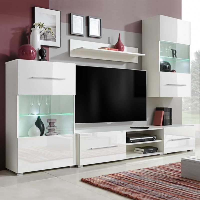 Fünfteilige Wohnwand TV-Schrank mit LED-Beleuchtung Weiß
